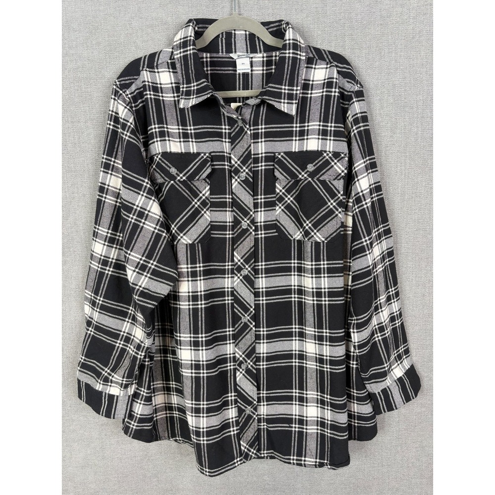 Duluth Trading Womens 3X Black White Plaid Folklore Flannel Tunic Shirt 56462